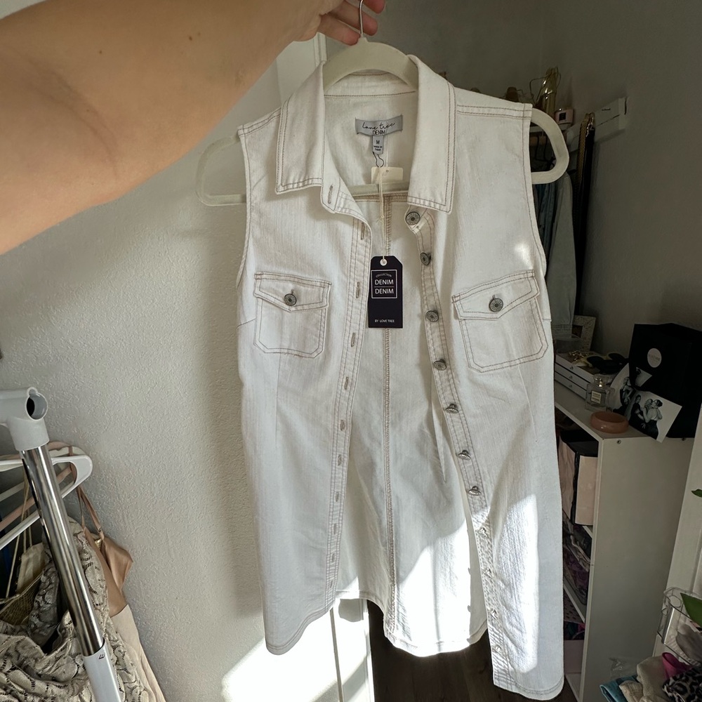 Love Tree Cream Denim Vest